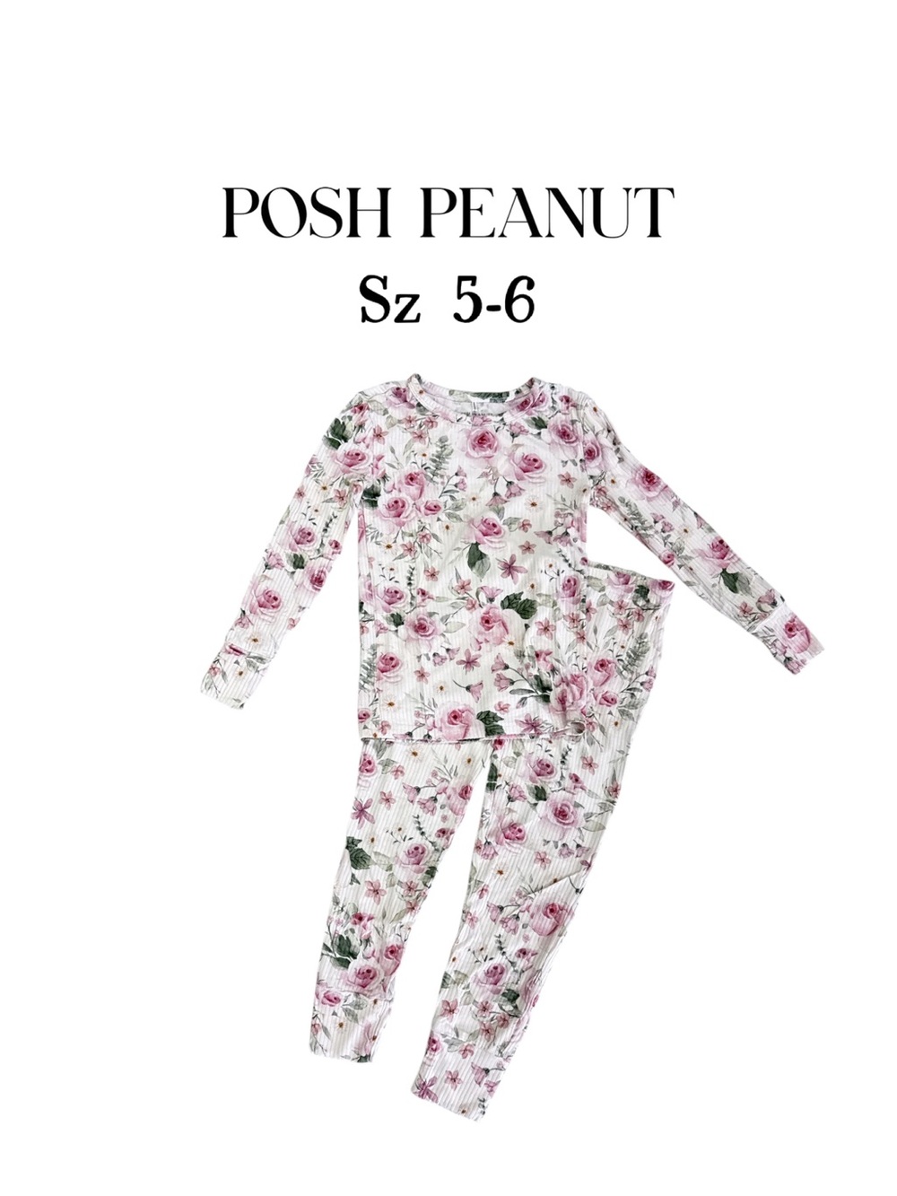 Posh Peanut Floral Ribbed Pajama Set – Size 5T-6T